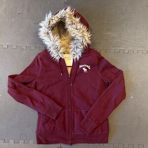 Vintage Abercrombie & Fitch Maroon Coat with Faux Fur Trim